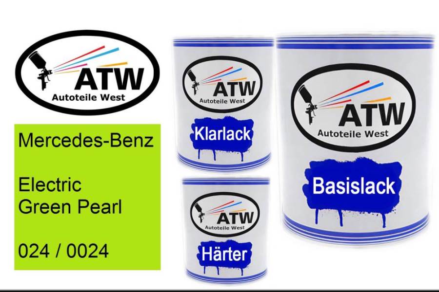 Mercedes-Benz, Electric Green Pearl, 024 / 0024: 1L Lackdose + 1L Klarlack + 500ml Härter - Set, von ATW Autoteile West.
